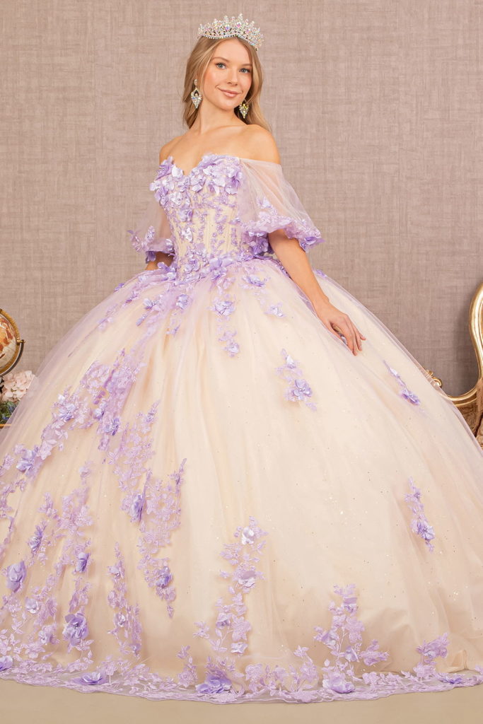 lilac mesh ball gown