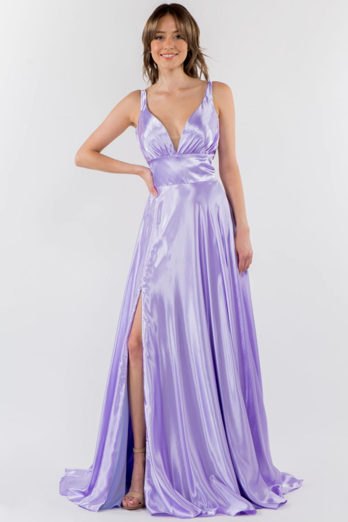 lilac satin aline dress