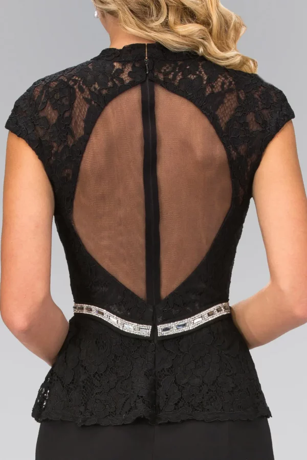 Black – Front view, cap sleeve lace high-neck mermaid trumpet gown