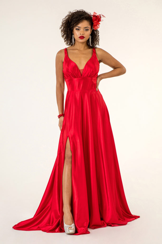 red satin bridesmaid dress