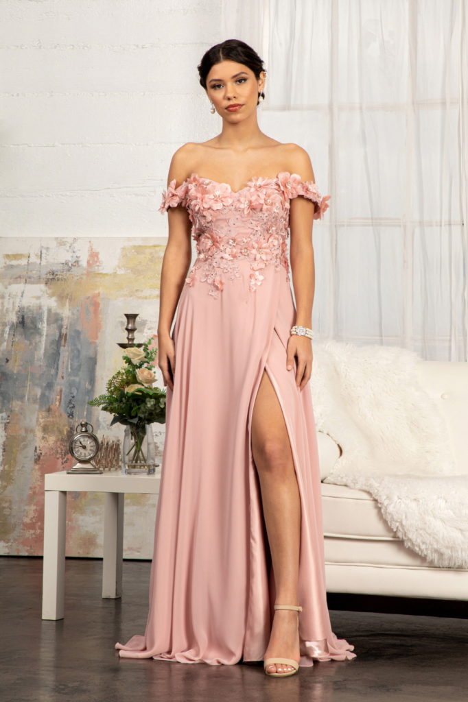 pink chiffon long A-line dress 