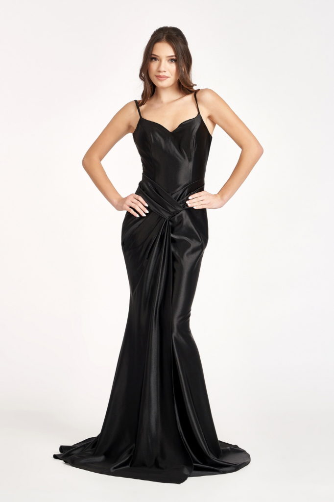 black satin sweetheart dress