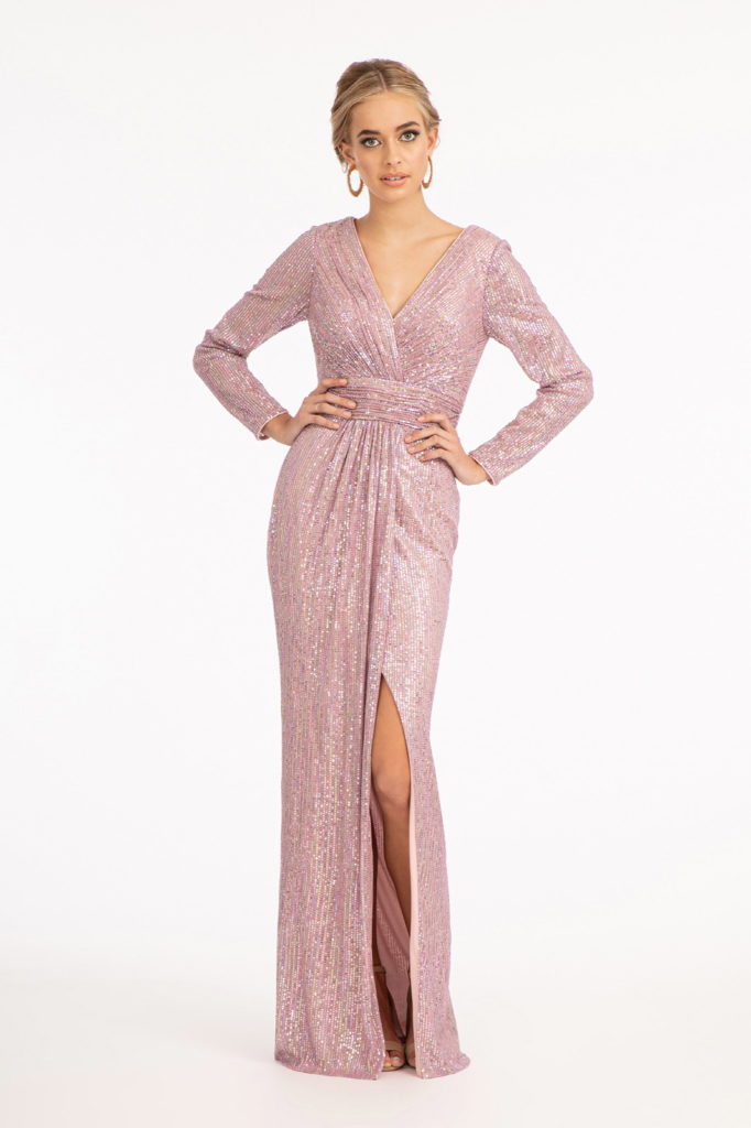 Lulus | Capture The Moon Rose Gold Long Sleeve Sequin Maxi Dress | Size Large | 100% Polyester