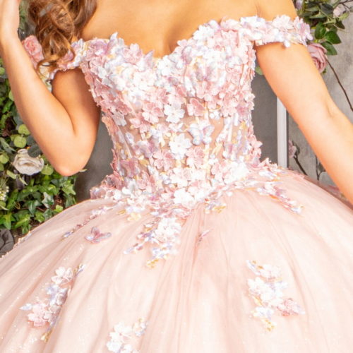 Flower Applique Jewel Mesh Quinceañera Gown | GLS Collective