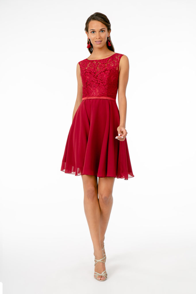 burgundy chiffon cocktail dress