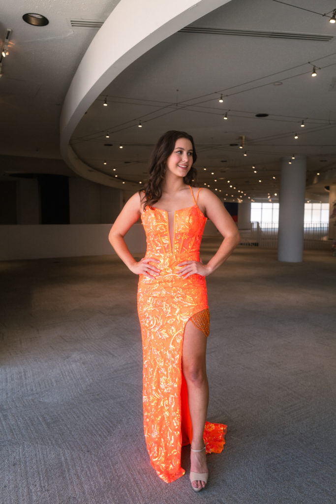 Orange embellished mermaid dress