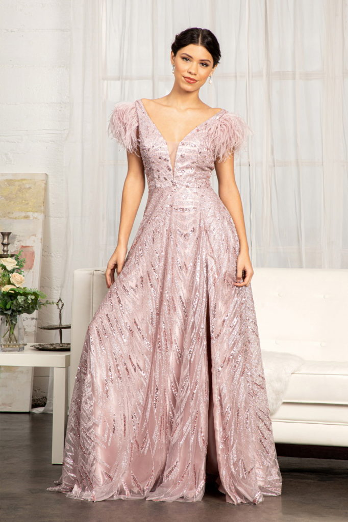 Mauve embellished A-line dress