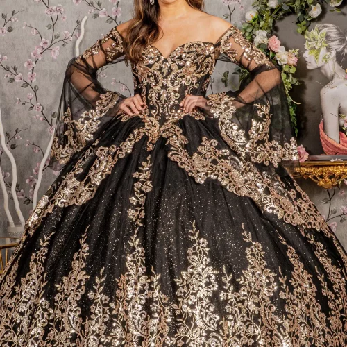 gl3184-black-gold-1-floor-length-quinceanera-mesh-embroidery-metallic-sequin-glitter-zipper-corset-long-sleeve-sweetheart-ball-gown