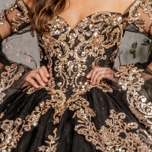 gl3184-black-gold-d11-floor-length-quinceanera-mesh-embroidery-metallic-sequin-glitter-zipper-corset-long-sleeve-sweetheart-ball-gown