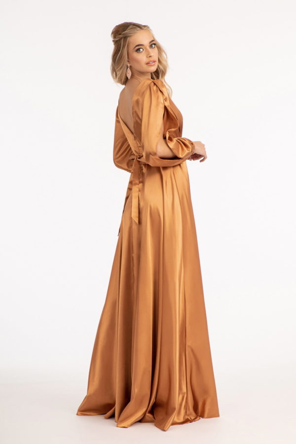 Sienna long sleeve satin A-line dress