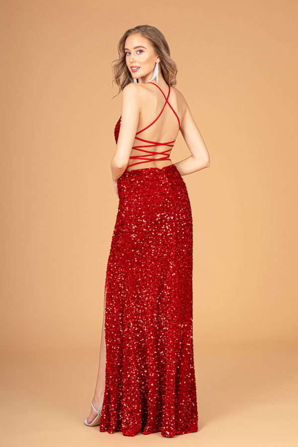 Red velvet and sequin halter dress