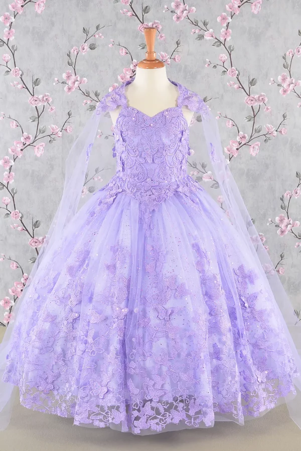 gk114-lilac-1-tea-length-kids-mesh-applique-embroidery-sequin-glitter-open-lace-up-zipper-corset-spaghetti-strap-sweetheart-ball-gown-cape