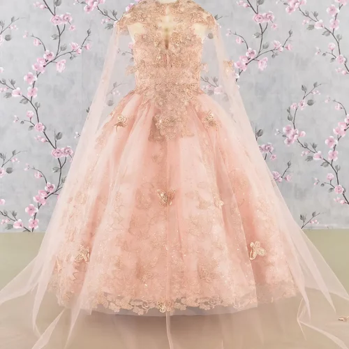 gk114-rose-gold-2-tea-length-kids-mesh-applique-embroidery-sequin-glitter-open-lace-up-zipper-corset-spaghetti-strap-sweetheart-ball-gown-cape