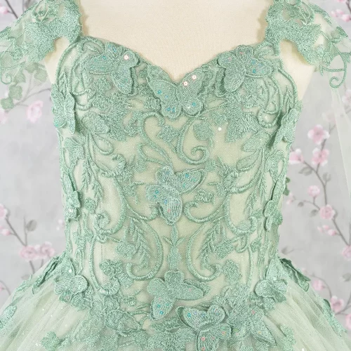gk114-sage-d1-tea-length-kids-mesh-applique-embroidery-sequin-glitter-open-lace-up-zipper-corset-spaghetti-strap-sweetheart-ball-gown-cape