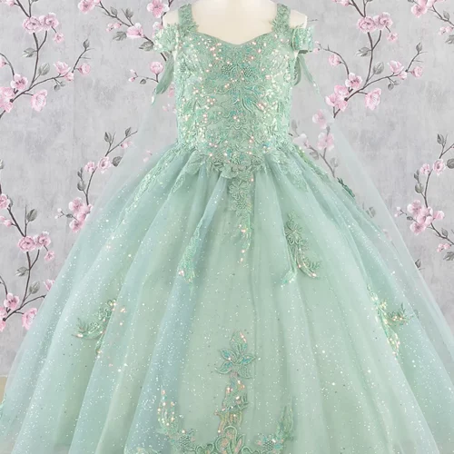 gk116-sage-1-tea-length-kids-mesh-embroidery-sequin-glitter-lace-up-zipper-corset-cut-away-shoulder-v-neck-ball-gown