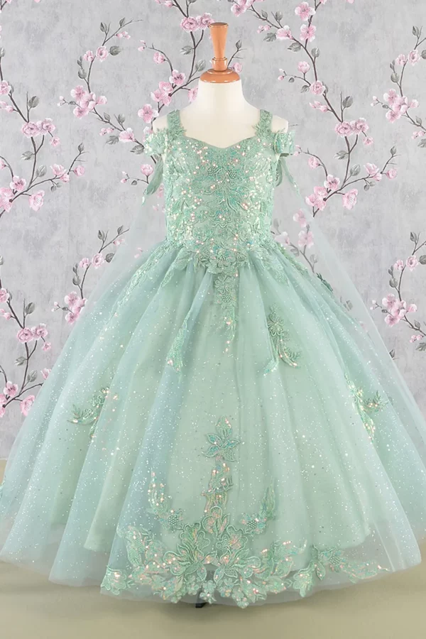 gk116-sage-1-tea-length-kids-mesh-embroidery-sequin-glitter-lace-up-zipper-corset-cut-away-shoulder-v-neck-ball-gown
