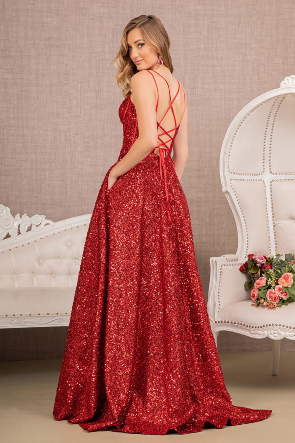 Red sequin A-line dress with corset bodice