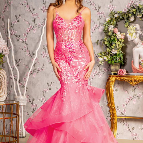 gl3205-hot-pink-1-long-prom-pageant-mesh-sequin-glitter-sheer-open-lace-up-zipper-corset-spaghetti-strap-illusion-sweetheart-trumpet-ruffle