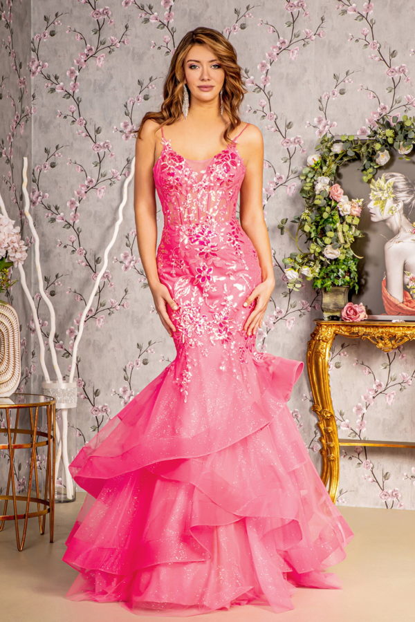 gl3205-hot-pink-1-long-prom-pageant-mesh-sequin-glitter-sheer-open-lace-up-zipper-corset-spaghetti-strap-illusion-sweetheart-trumpet-ruffle