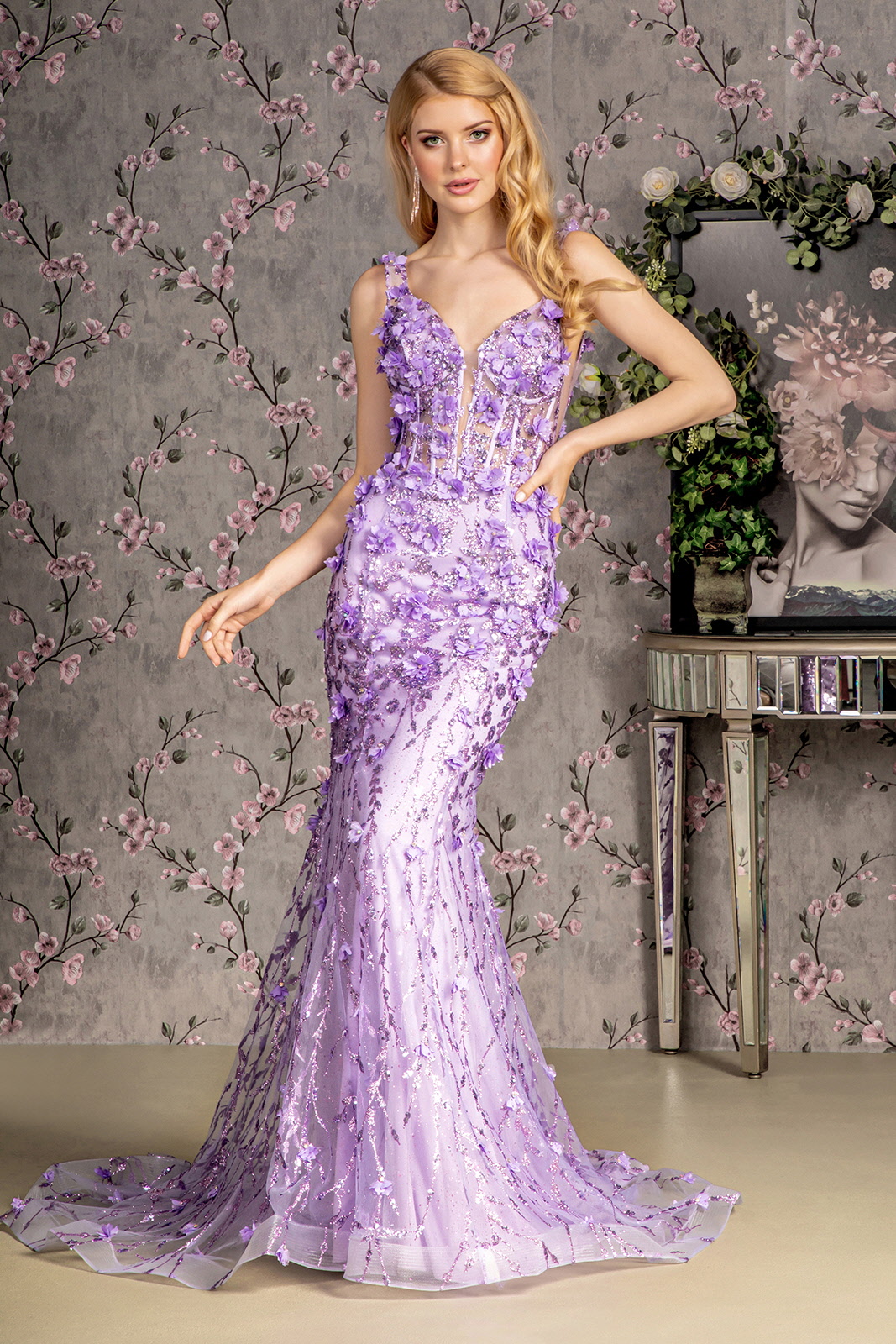 GL3410 Jewel Glitter Sheer Bodice Mesh Mermaid | GLS