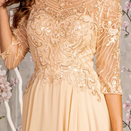 gl3446-champagne-d1-long-mother-of-bride-chiffon-beads-embroidery-metallic-sequin-sheer-open-zipper-v-back-three-quarter-sleeve-sleeve-boat-neck-a-line