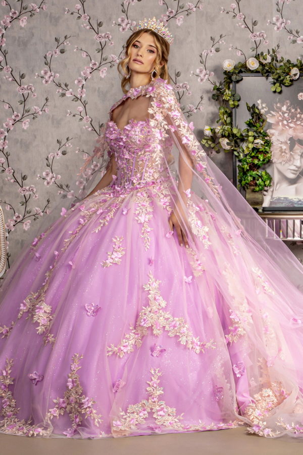 GL3467 Strapless Sweetheart Mesh Ball Gown w/ Drapes | GLS