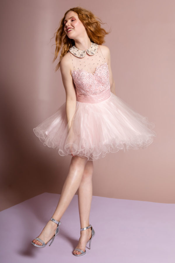pink lace tulle babydoll dress