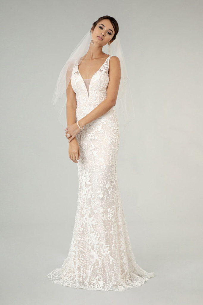 Illusion V-Neck Sheer Side and Back Mermaid Wedding Gown