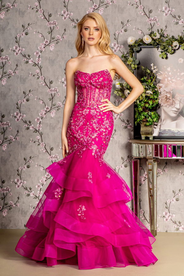 Sweet Sexy Sheer Pink Lace & 3D Rosette Prom Dress - VQ