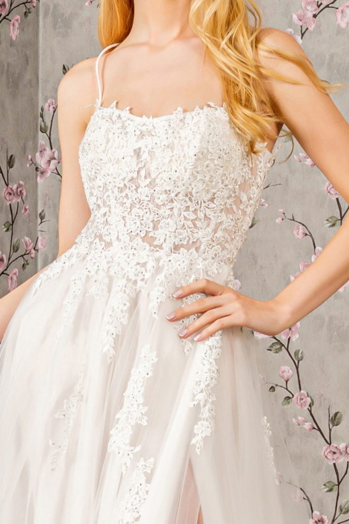 Embroidery Bead Sheer Bodice Wedding Gown