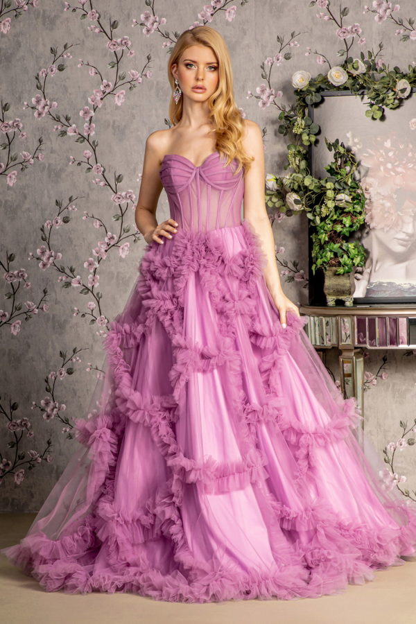 light purple mesh sheer sweetheart a line long prom dress
