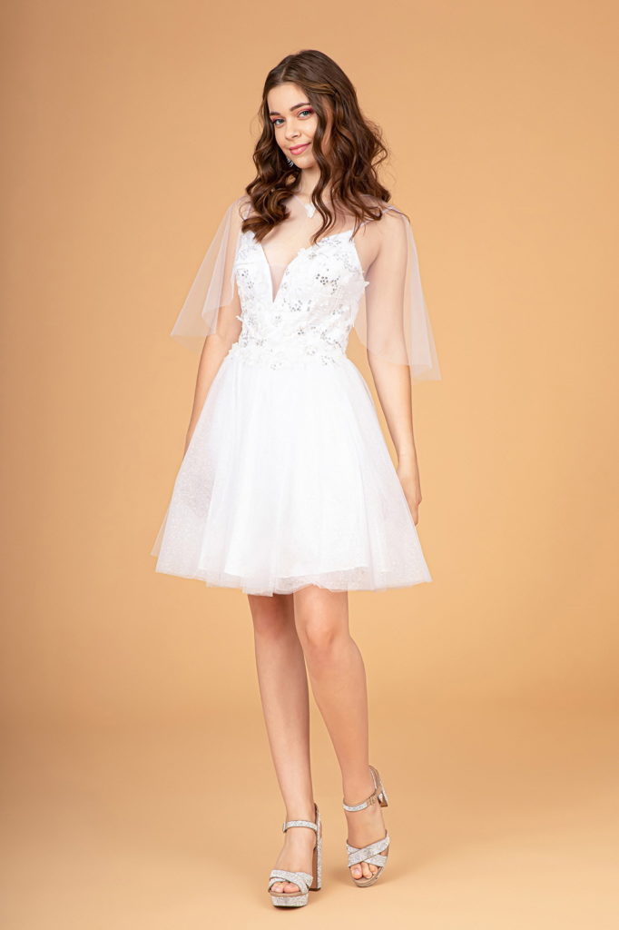 white cocktail mesh applique sweetheart babydoll short dress