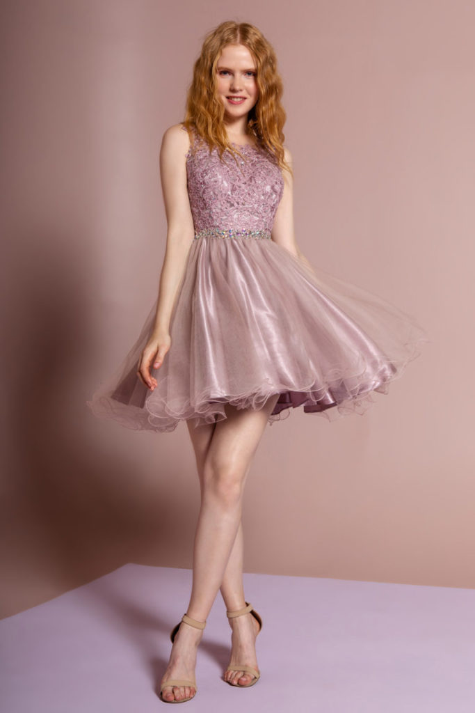 Lace Illusion Top A-line Short Dress 