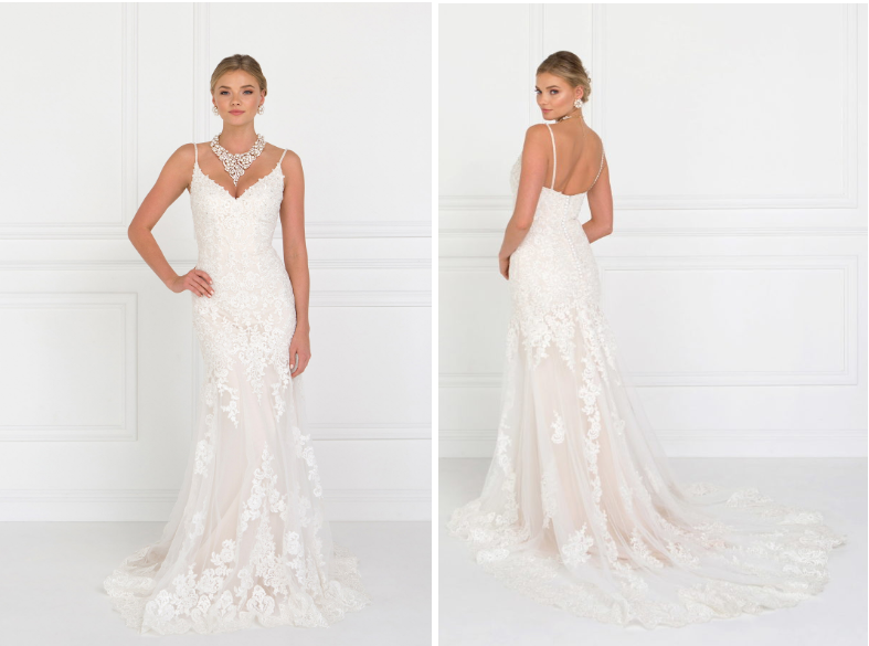 V-Neck Mermaid Dress with Lace Appliques