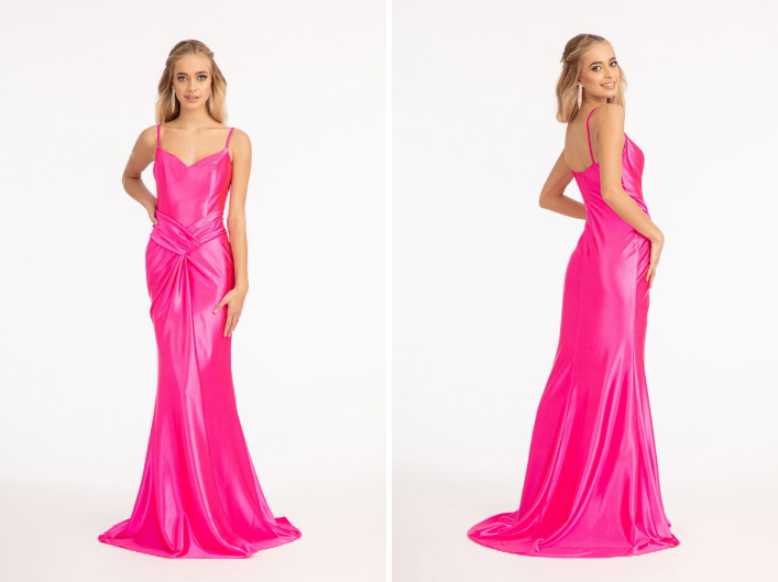 sweetheart satin mermaid dress w/ open back and side gathered waistline