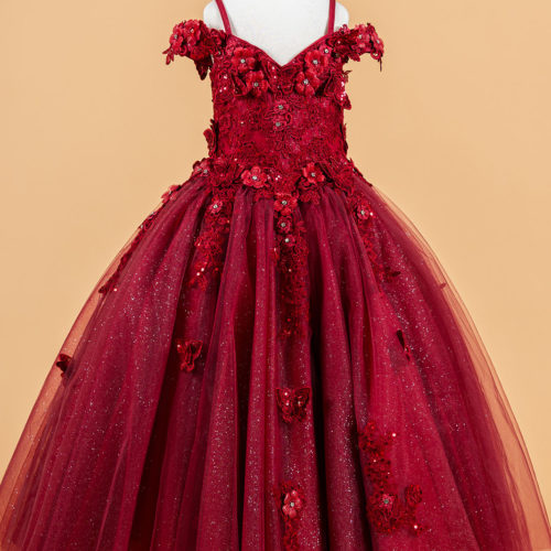 gk117-burgundy-1o-tea-length-kids-new-arrivals-tulle-applique-embroidery-jewel-sequin-glitter-corset-cut-away-shoulder-v-neck-ball-gown