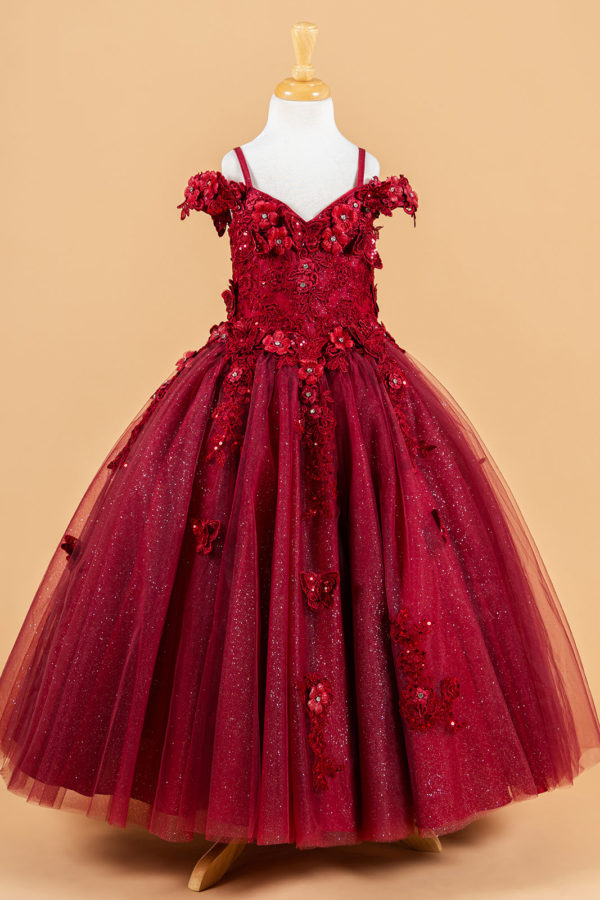 gk117-burgundy-1o-tea-length-kids-new-arrivals-tulle-applique-embroidery-jewel-sequin-glitter-corset-cut-away-shoulder-v-neck-ball-gown