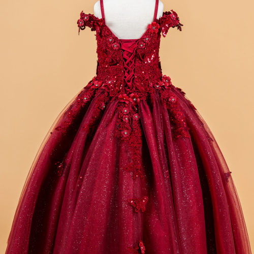 gk117-burgundy-2o-tea-length-kids-new-arrivals-tulle-applique-embroidery-jewel-sequin-glitter-corset-cut-away-shoulder-v-neck-ball-gown