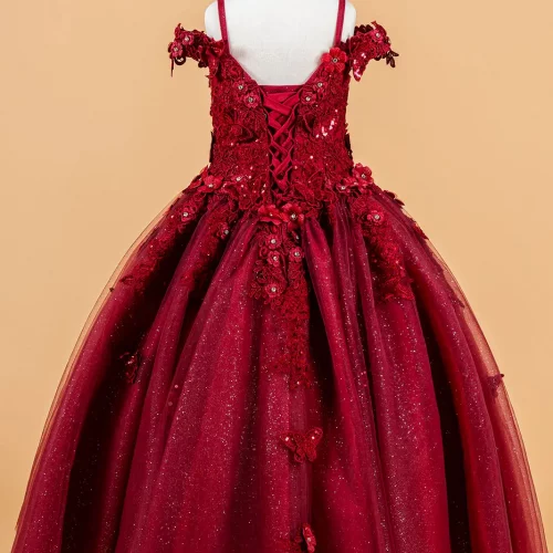 gk117-burgundy-2o-tea-length-kids-new-arrivals-tulle-applique-embroidery-jewel-sequin-glitter-corset-cut-away-shoulder-v-neck-ball-gown