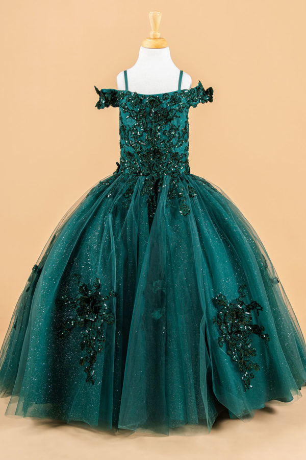 gk121-green-1o-tea-length-kids-new-arrivals-tulle-applique-embroidery-sequin-glitter-corset-cut-away-shoulder-boat-neck-ball-gown