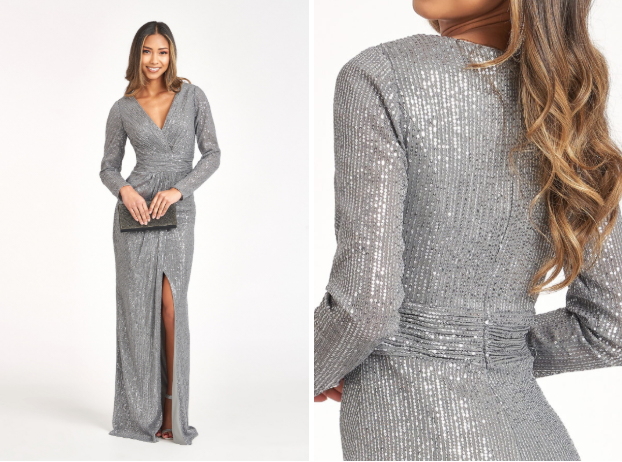 Silver Sequin Mermaid Dress with Long Sleeves