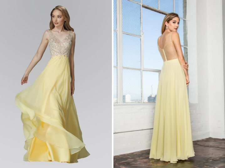 Chiffon Floor Length Dress with Jewel Embellished Bodice