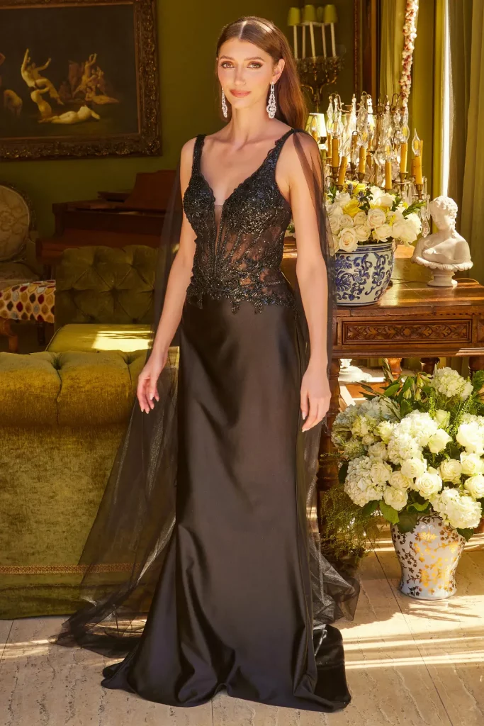 Shoulder Strap Prom Dress with Watteau Train