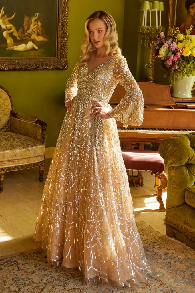 A-Line Dress with Illusion V-Neckline