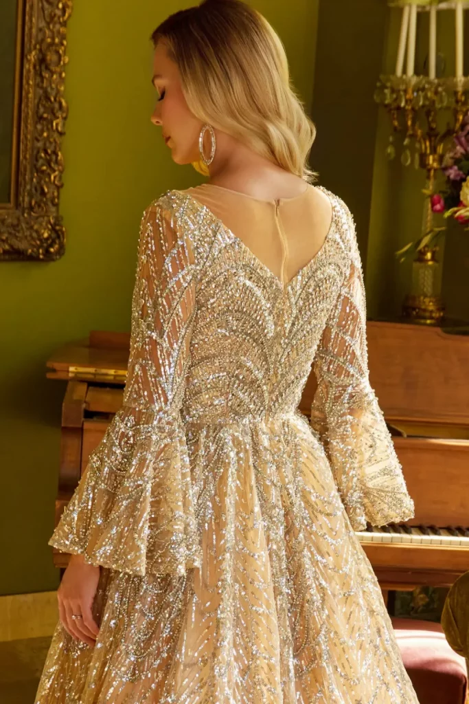 Rear view of A-Line Dress with Illusion V-Neckline