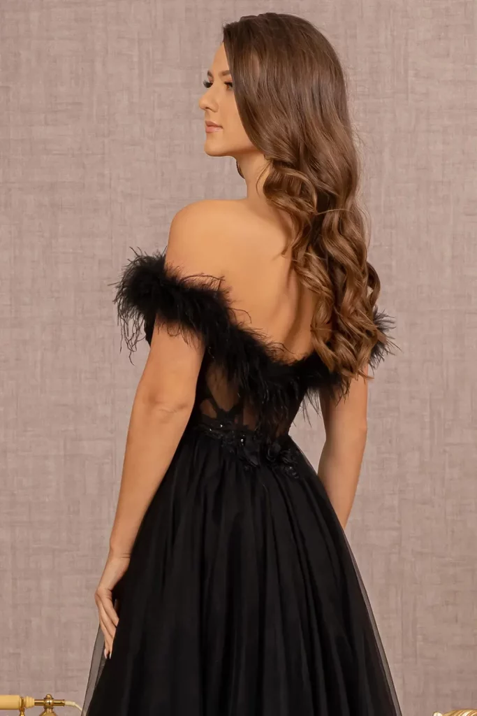 Rear view of Embroidery Sheer Front Mesh A-line Dress