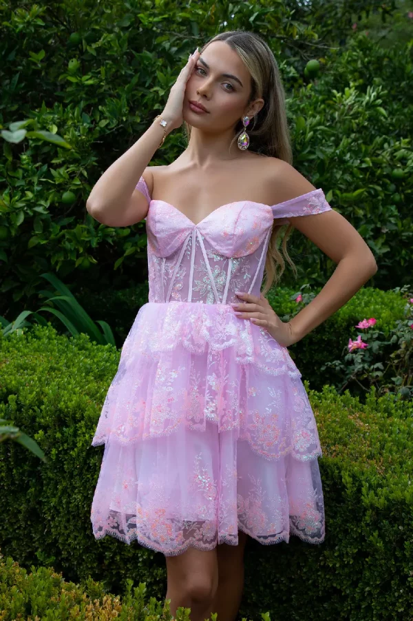 Glitter Mesh Cocktail Dress With Sweetheart Neckline