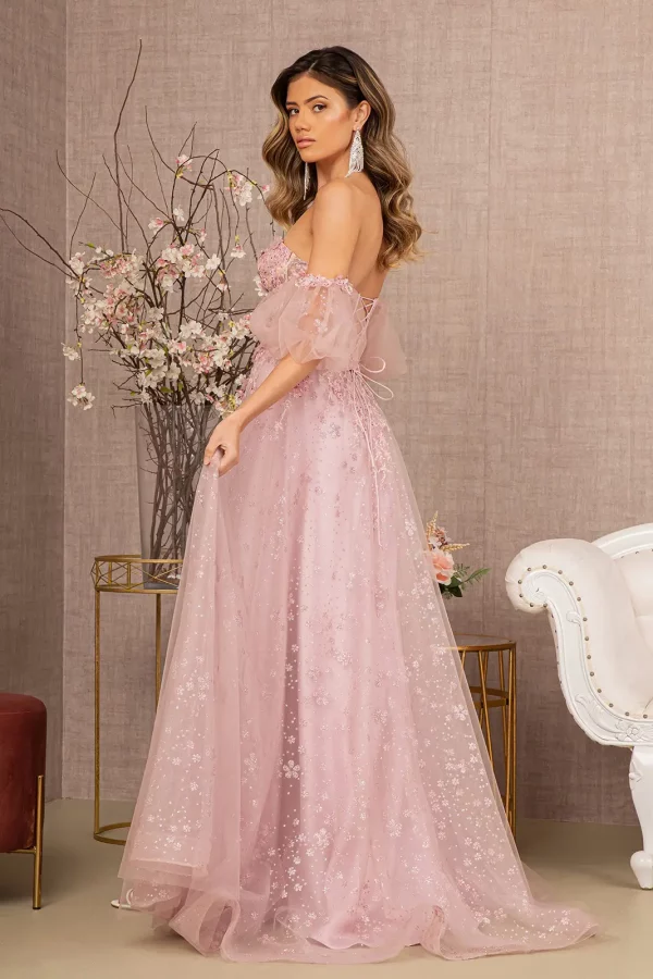 Strapless A-Line Dress With Detachable Mesh Sleeves Side View