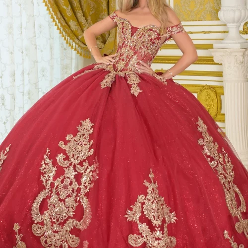 gl3673-burgundy-gold-1o-tail-quinceanera-new-arrivals-tulle-beads-embroidery-jewel-sequin-glitter-corset-off-shoulder-v-neck-ball-gown