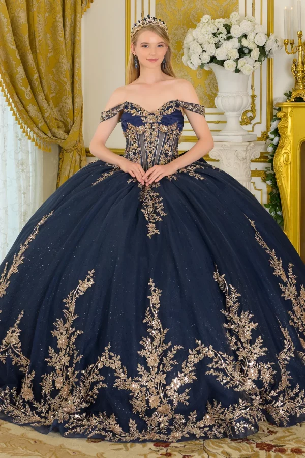 gl3674-navy-gold-1o-tail-quinceanera-new-arrivals-satin-mesh-beads-embroidery-jewel-sequin-glitter-corset-off-shoulder-v-neck-ball-gown